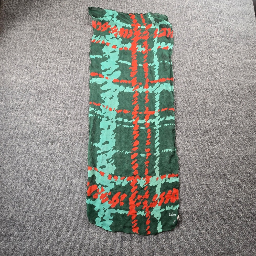 Echo Scarf Women OS Green Vintage 100% Pure Silk Floral Square Print